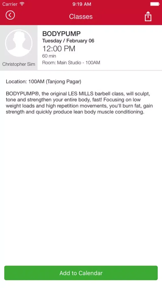 Tangkapan layar Class Booker Fitness First SG