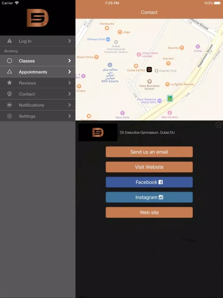 Tangkapan skrin D5 Executive Gymnasium DIFC iPad 