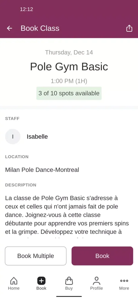 Ảnh chụp màn hình của Milan Pole Dance Studio