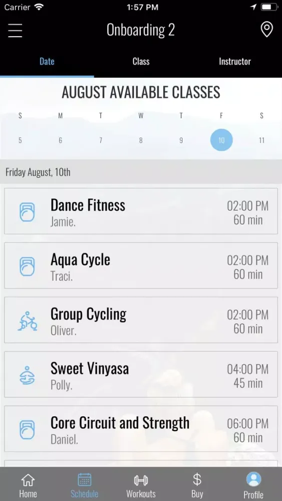Zrzuty ekranu OnBoarding Studio Fitness