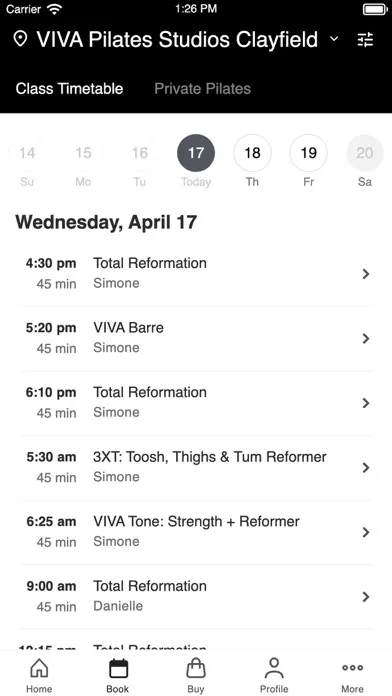 VIVA Pilates Studios スクリーンショット