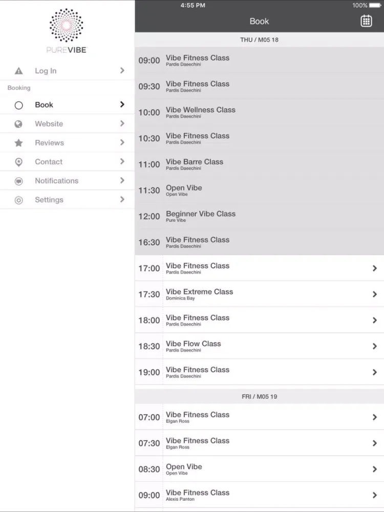 Capturas de tela do Pure Vibe Fitness Studio iPad 