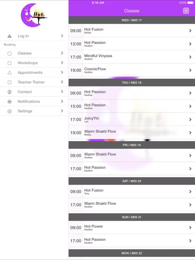 Capturas de tela do Purple Moon Hot Yoga iPad 