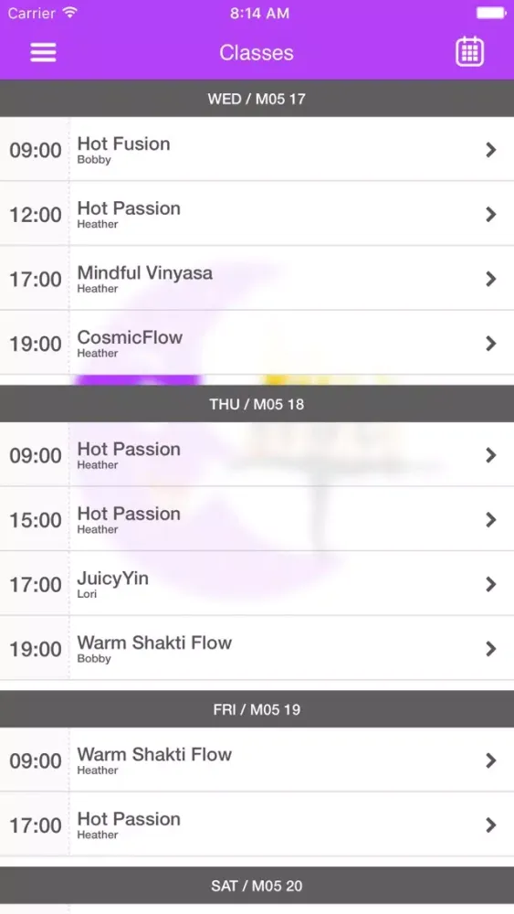 Capturas de tela do Purple Moon Hot Yoga