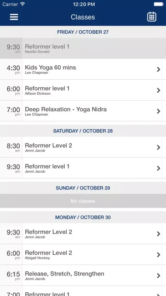 Capturas de tela do Reformer Pilates Yoga