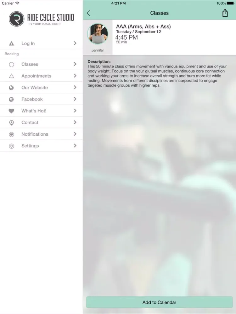 Tangkapan layar RIDE CYCLE STUDIO iPad 