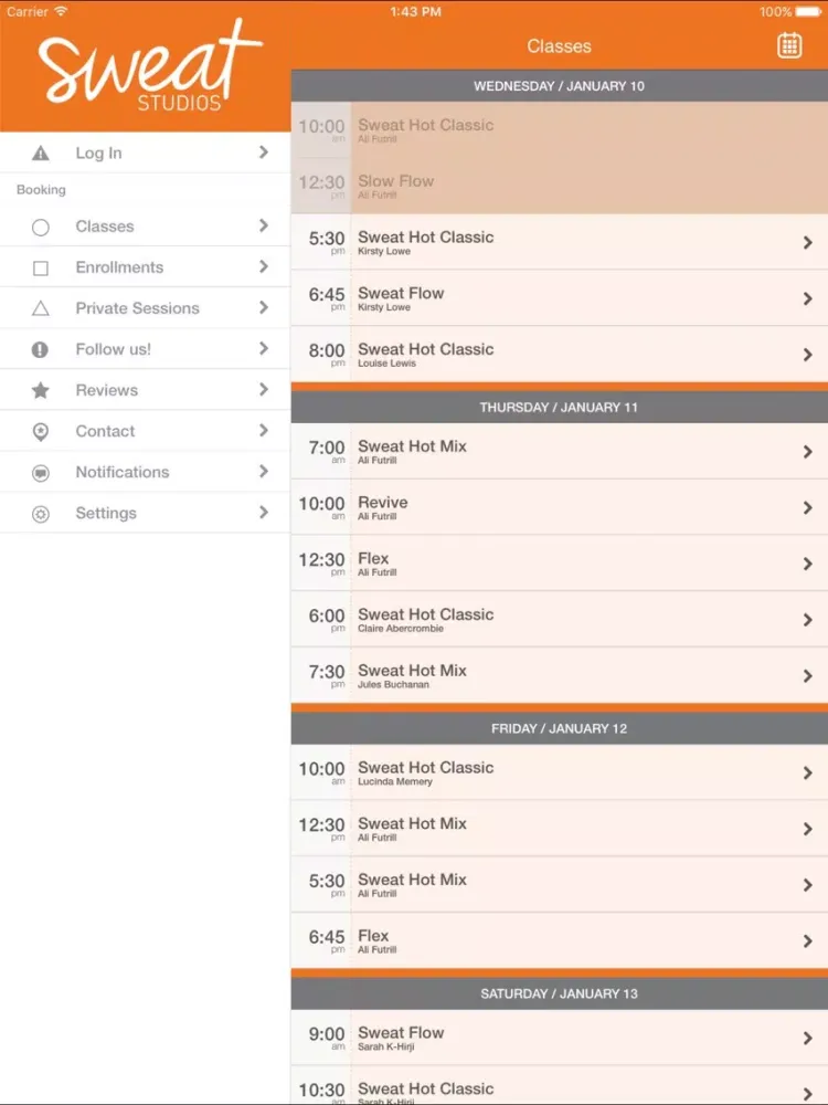 Tangkapan layar Sweat Studios UK iPad 