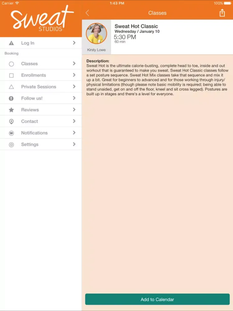 Tangkapan layar Sweat Studios UK iPad 