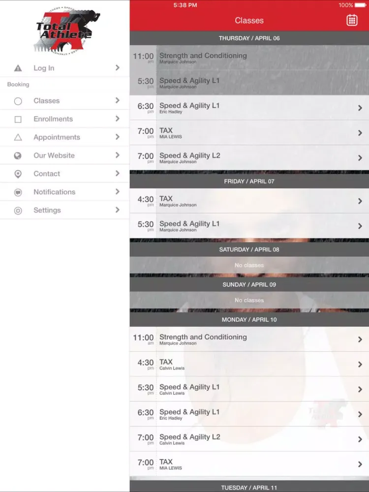 Tangkapan layar Total Athlete Sports Complex iPad 