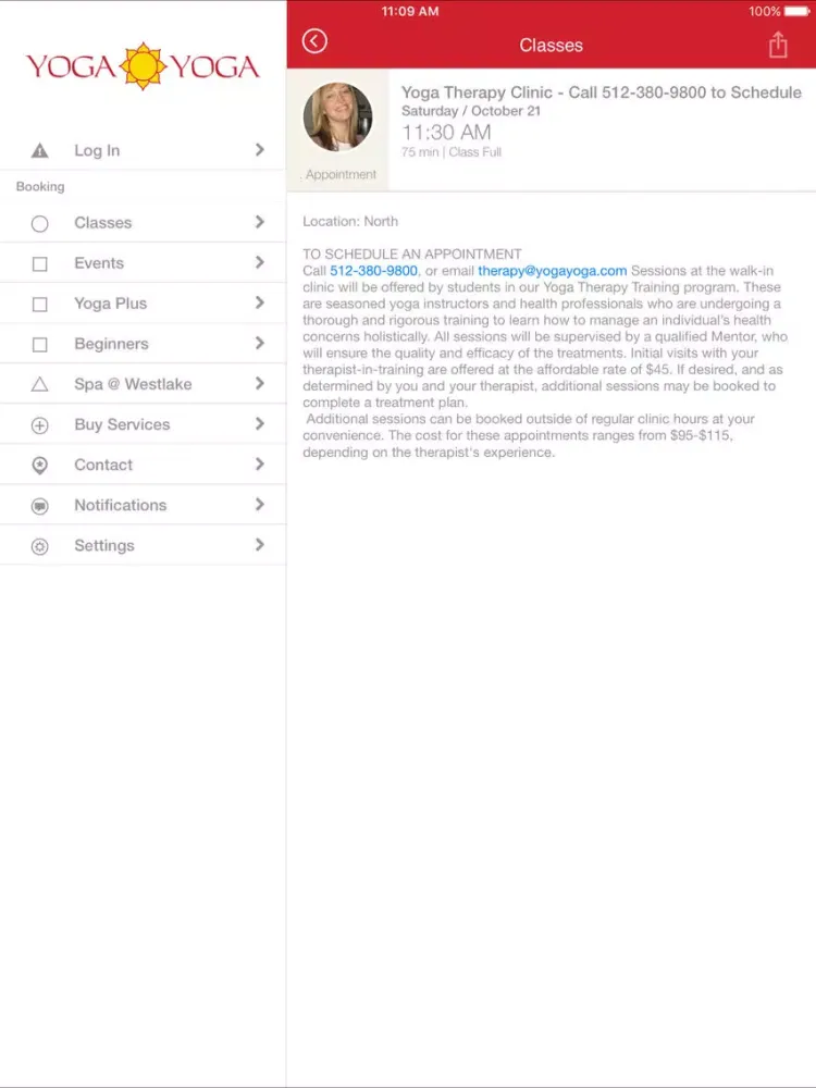Yoga Yoga Austin Schedule App iPad 应用截图