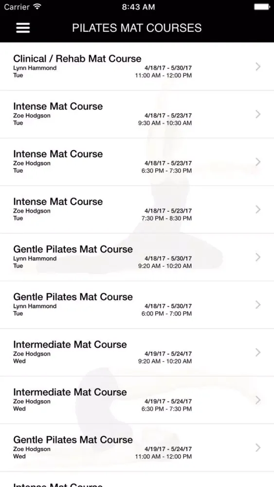 Ảnh chụp màn hình của Zoe Hodgson Pilates