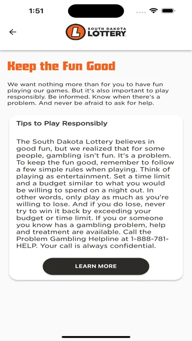ภาพหน้าจอของ South Dakota Lottery