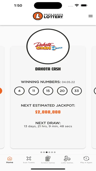 ภาพหน้าจอของ South Dakota Lottery