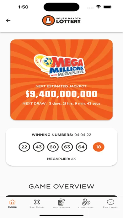ภาพหน้าจอของ South Dakota Lottery