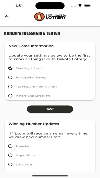 ภาพหน้าจอของ South Dakota Lottery
