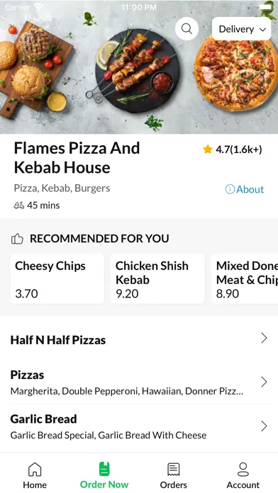 Tangkapan layar Flames Pizza And Kebab House.