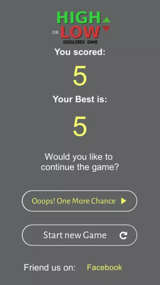ภาพหน้าจอของ High or Low Googlebox Game
