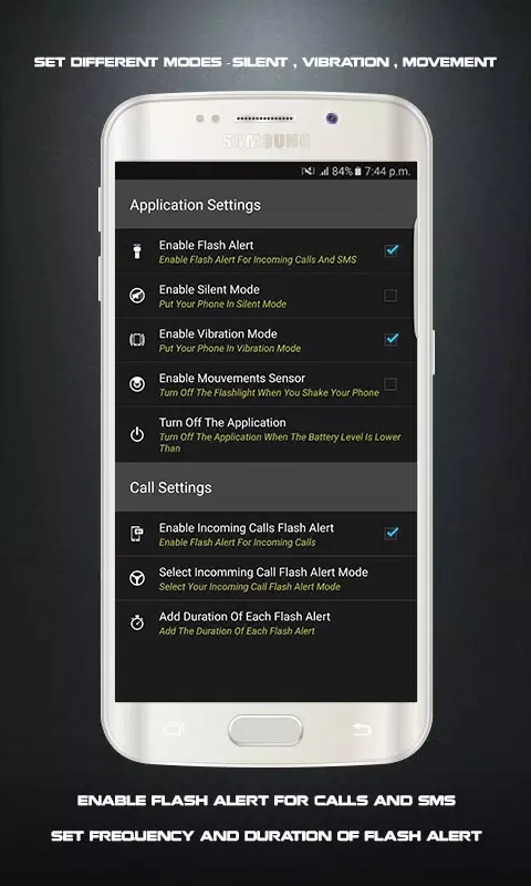 Скриншоты Flash ALerts for calls and sms