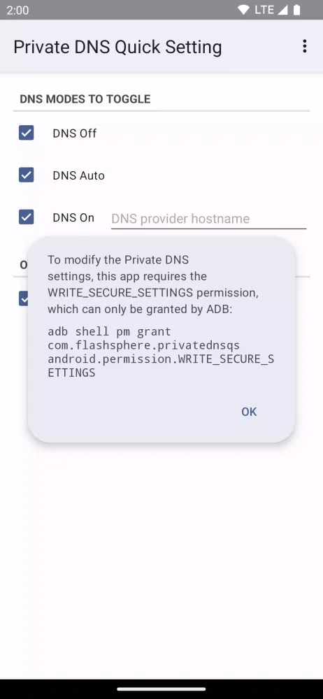 Private DNS Quick Setting Screenshots