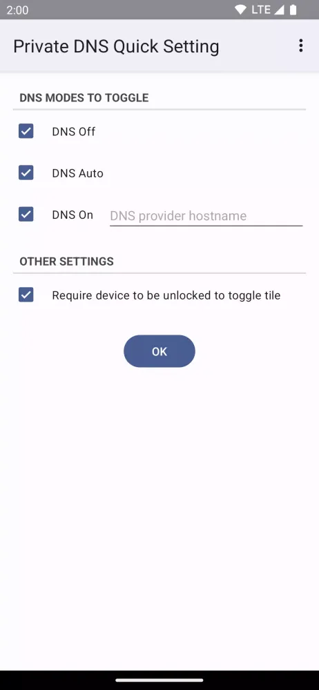Private DNS Quick Setting Screenshots