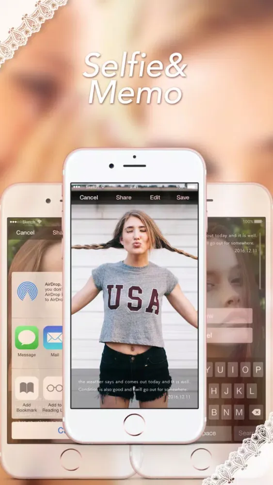 Captures d'écran de selfie memo application | Cosmemo