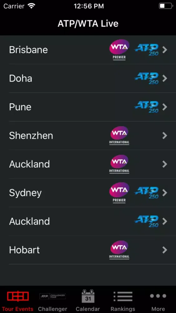 Capturas de tela do ATP/WTA Live