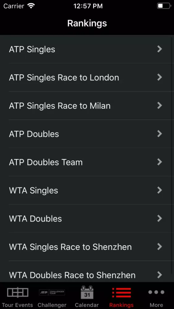Capturas de tela do ATP/WTA Live