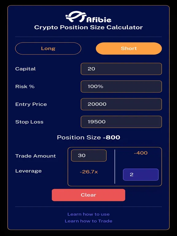 Crypto Position Size Calc iPad  Screenshots