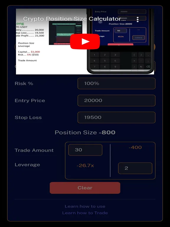 Crypto Position Size Calc iPad  Screenshots
