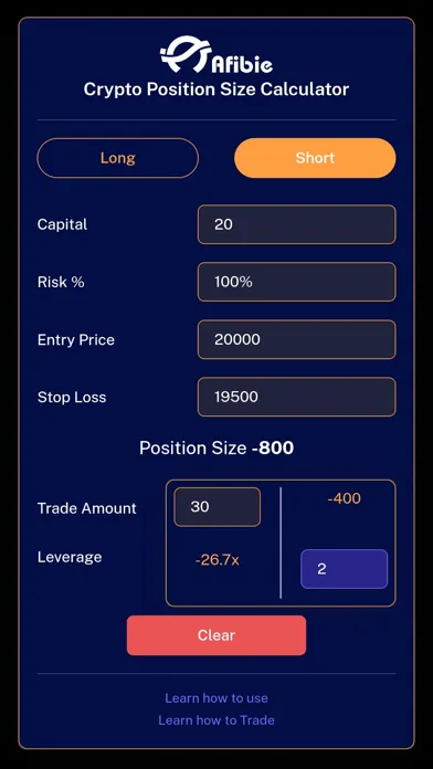 Crypto Position Size Calc Screenshots