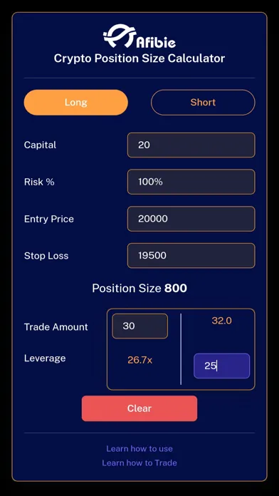 Crypto Position Size Calc Screenshots