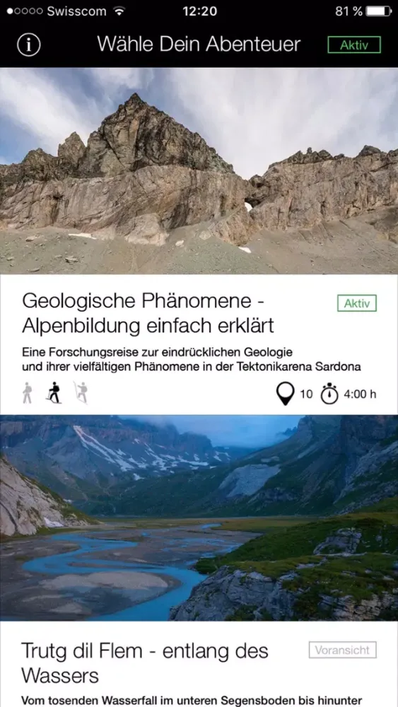 Welterbe Region Sardona – Augmented Learning Screenshots