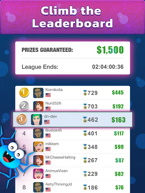 Spider Solitaire: Cash Games iPad 应用截图