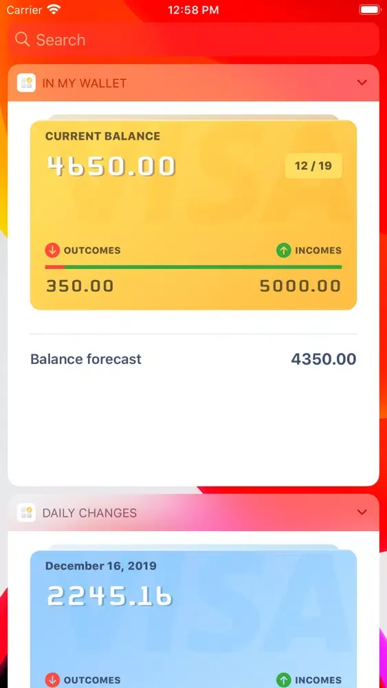 Capturas de tela do My Money Widget