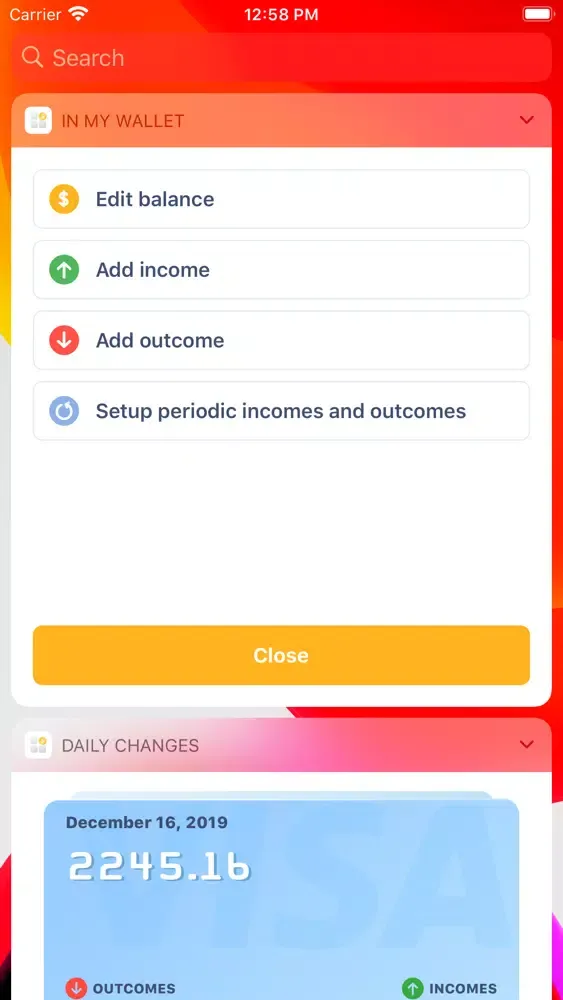 Capturas de tela do My Money Widget