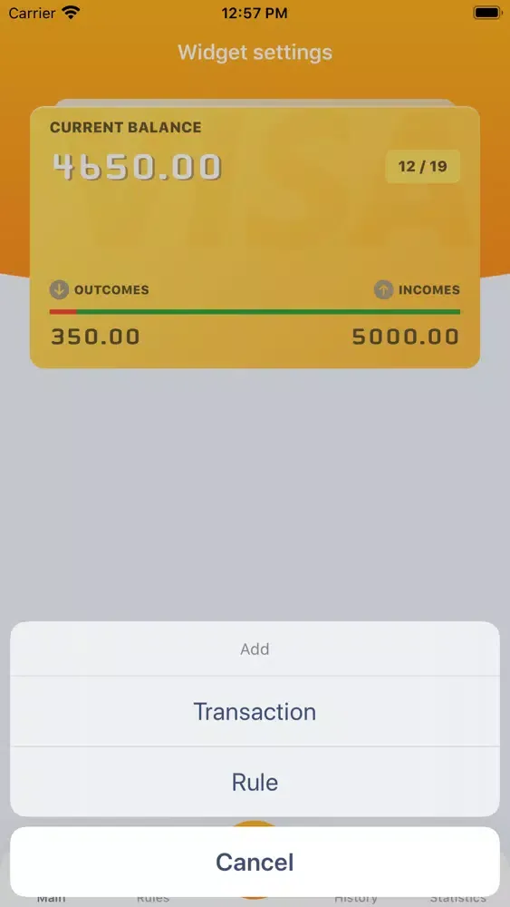 Capturas de tela do My Money Widget