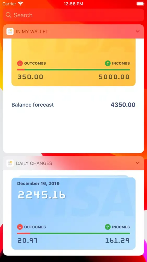 Capturas de tela do My Money Widget