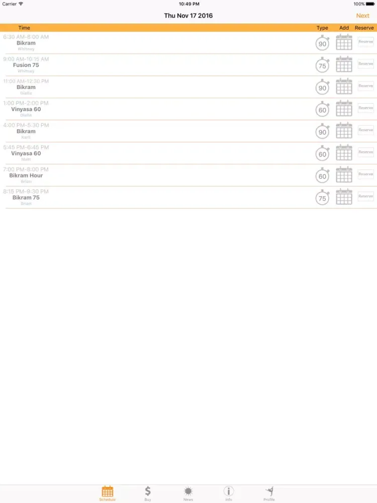 Captures d'écran de Rise Hot Yoga Scheduling iPad 