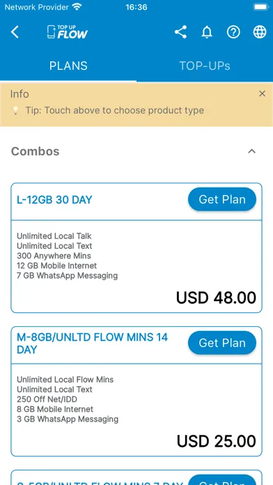 ภาพหน้าจอของ Topup Flow