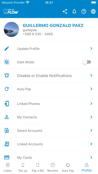 ภาพหน้าจอของ Topup Flow