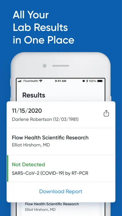 Tangkapan layar Flow Health Patient Portal