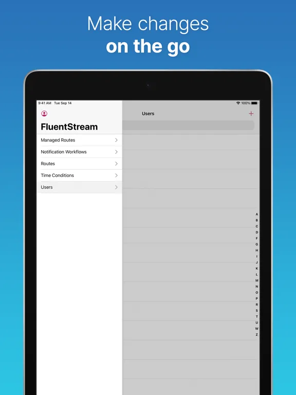 Ảnh chụp màn hình của FluentStream Admin iPad