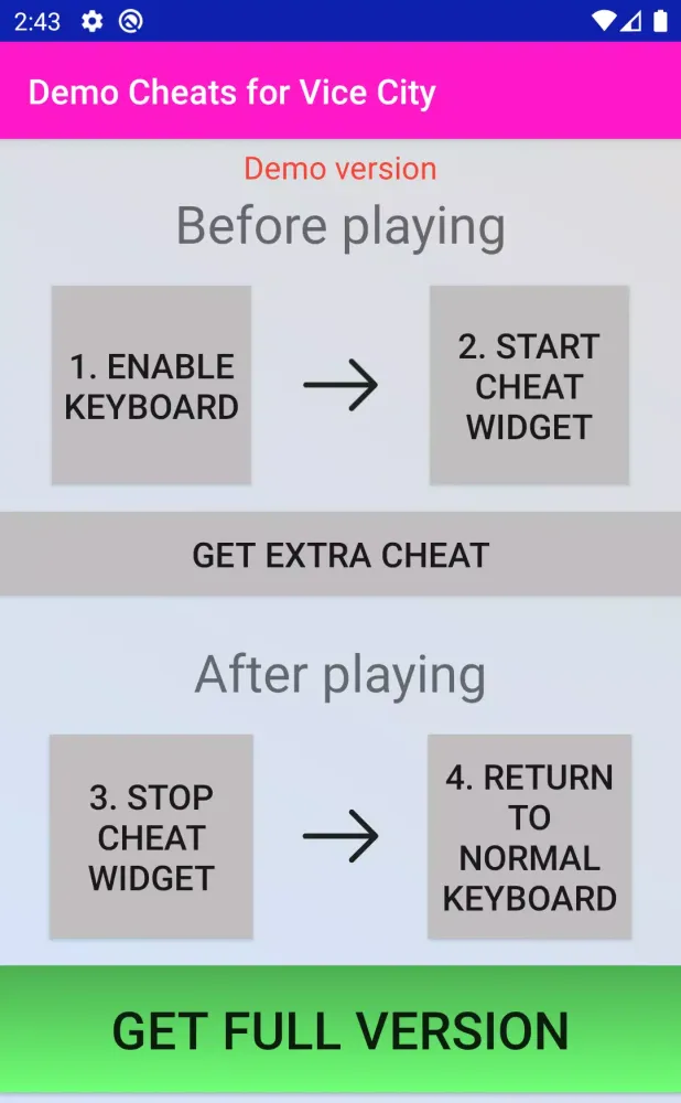 Скриншоты Cheats Keyboard Demo for Vice