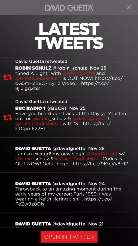 Ảnh chụp màn hình của David Guetta Official App