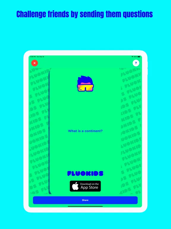 Tangkapan layar Kids quizzes, podcast FluoKids iPad 