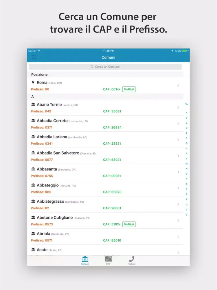 Cap,Prefissi e Comuni d'Italia iPad  Screenshots