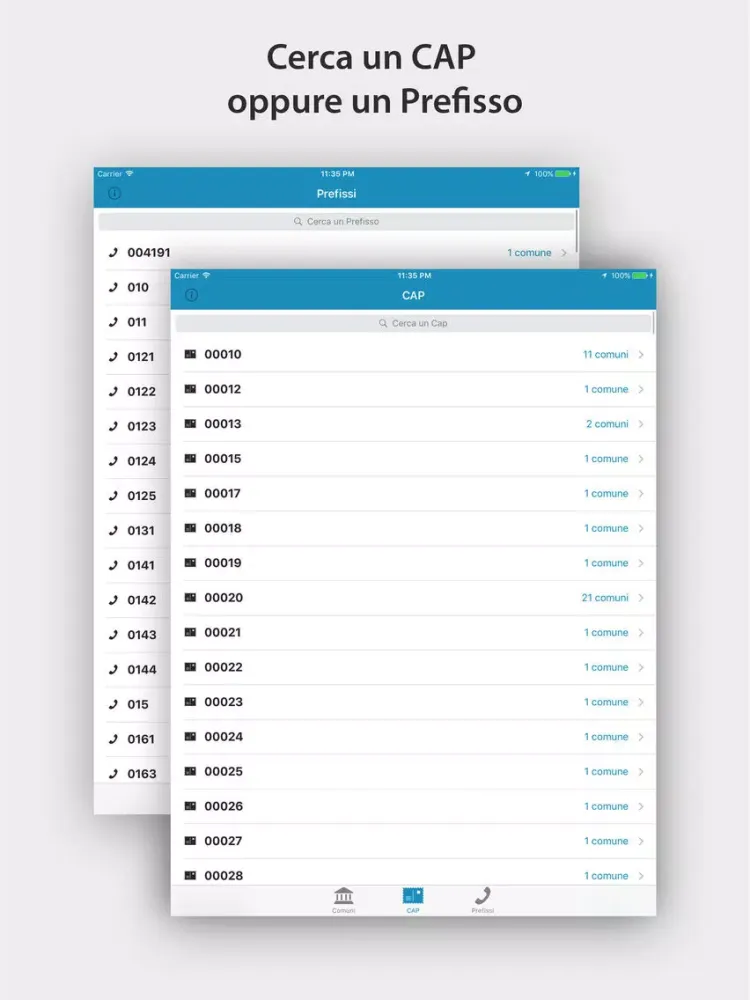 Cap,Prefissi e Comuni d'Italia iPad  Screenshots