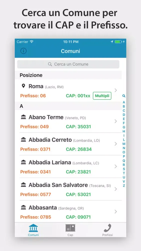 Cap,Prefissi e Comuni d'Italia Screenshots
