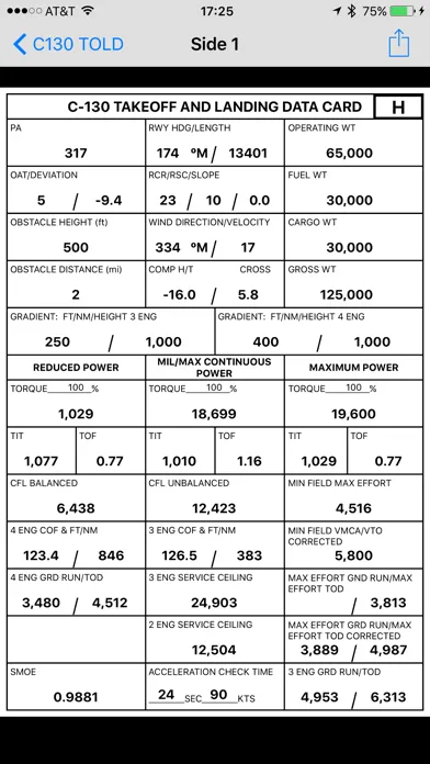 C130 TOLD Calculator: T56-A-15 Screenshots