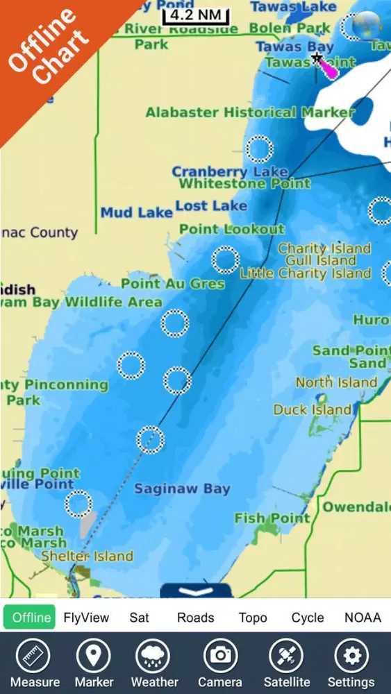 Tangkapan layar Saginaw Bay Michigan GPS chart Navigator